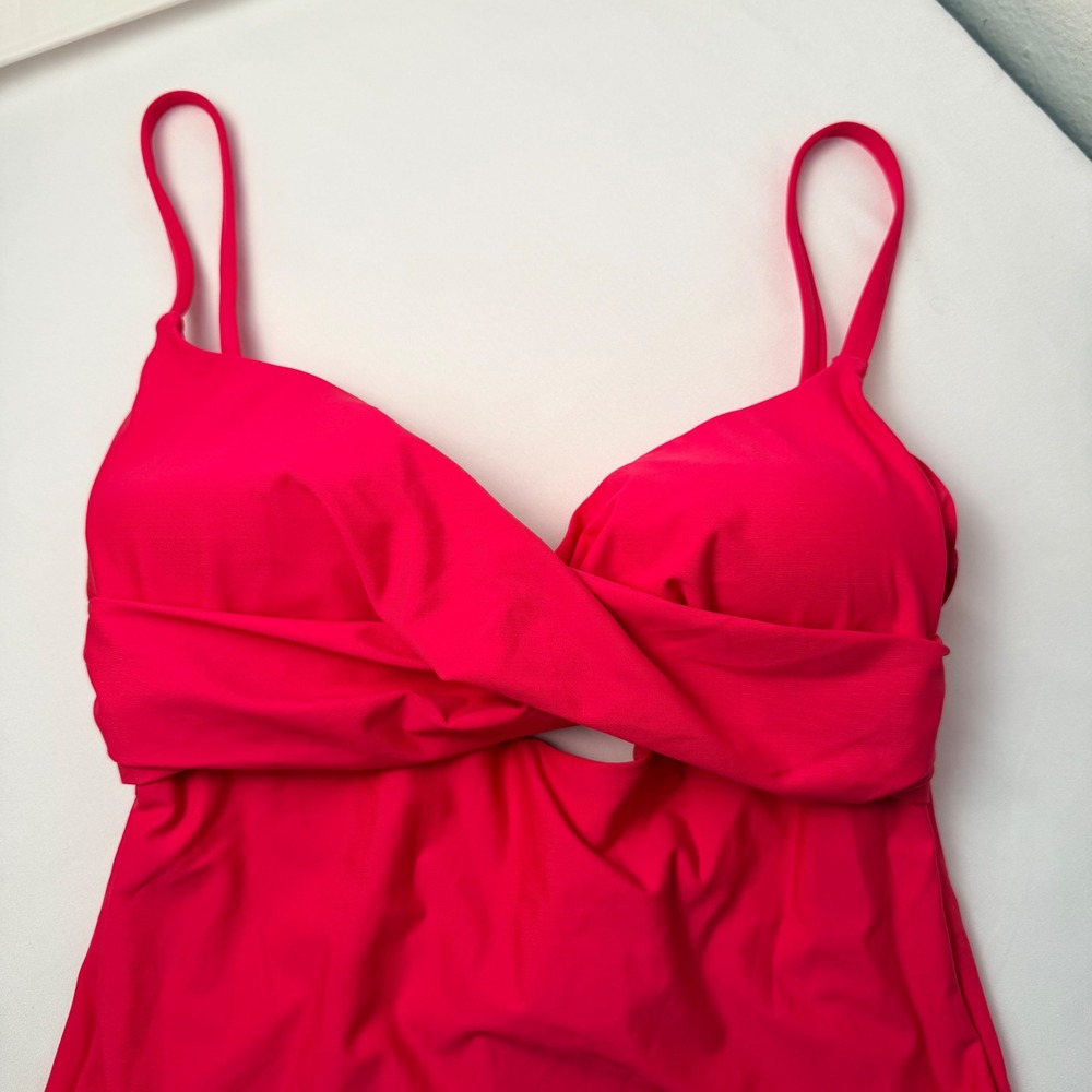 DKNY Womens Pink Fucsia Wrap Front Keyhole One Piece Swimsuit  UPF 40+ - Picture 6 of 7